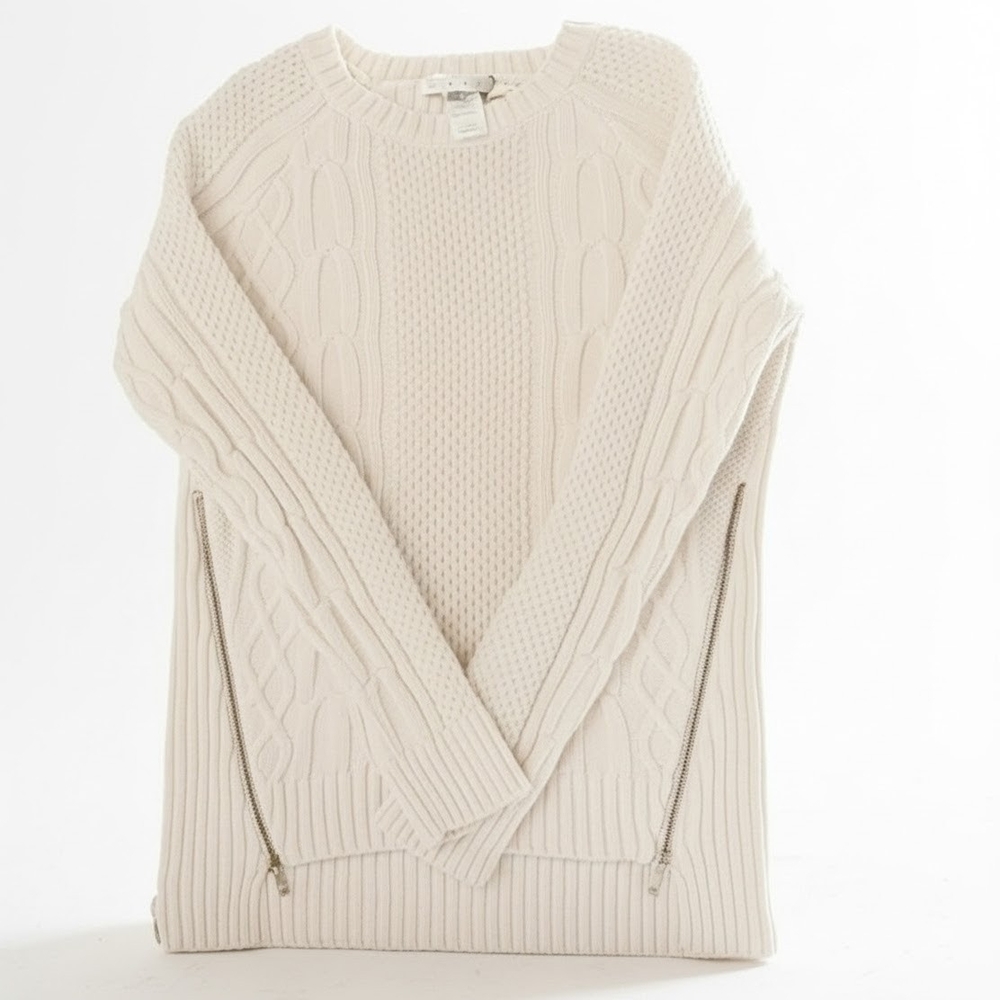 CAbi cable knit cotton sweater with cool zippers - S